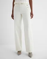 High Waisted Cream Wide Leg Palazzo Gold Button Jeans