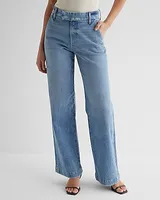 High Waisted Medium Wash Wide Leg Palazzo Jeans