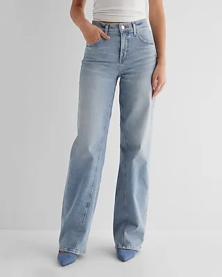 High Waisted Light Wash Twist Seam Wide Leg Palazzo Jeans