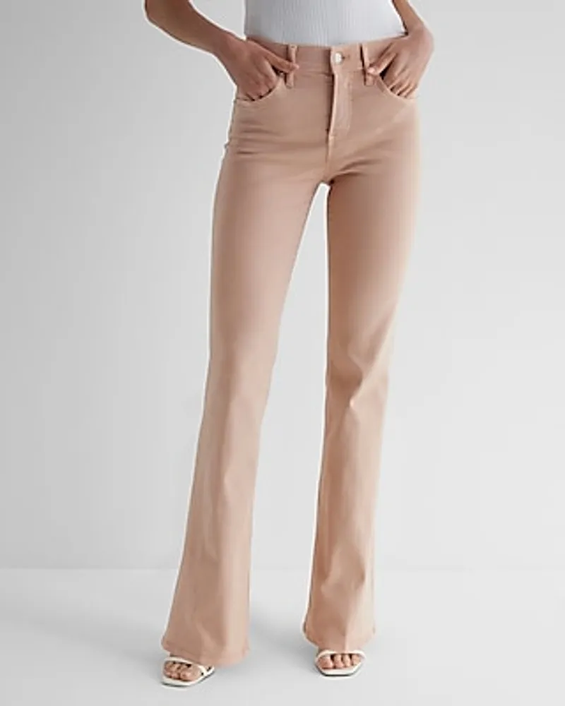 Beige Flare Pants Mid Rise