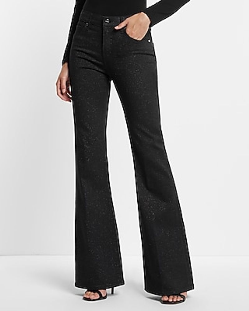 Express Mid Rise Black Sparkle '70S Flare Jeans, Women's Size:10 Long