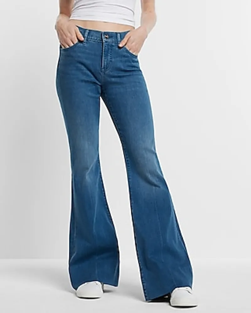 Express Mid Rise Medium Wash '70S Flare Jeans