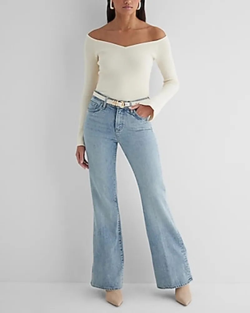 Express Mid Rise Light Wash '70S Flare Jeans