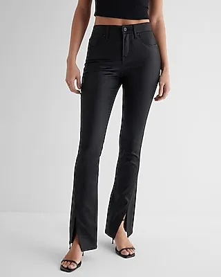 Mid Rise Black Coated Front Vent Skyscraper Jeans, Women's Size:0 Long
