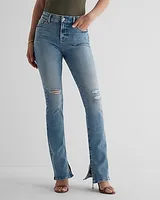 Mid Rise Medium Wash Ripped Curvy FlexX Skyscraper Jeans, Women's Size:S long