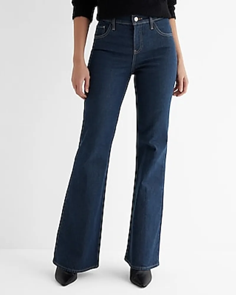 Express Mid Rise Medium Wash Back Center Seam '70S Flare Jeans