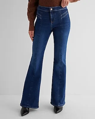Mid Rise Dark Wash Front Seam '70S Flare Jeans