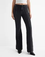Mid Rise Washed Black Front Seam '70S Flare Jeans