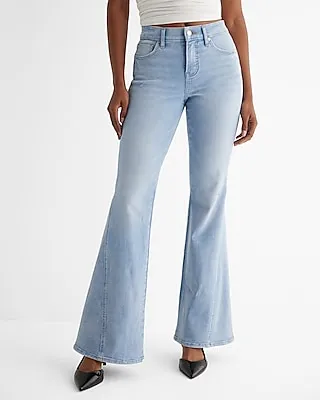 Mid Rise Light Wash Slant Seam '70S Flare Jeans