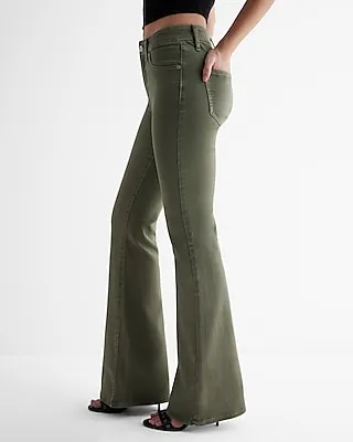 Mid Rise Green Curvy FlexX '70S Flare Jeans, Women's Size:XL long