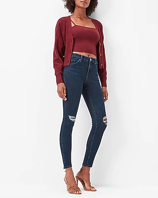 Mid Rise Curvy FlexX Dark Wash Ripped Skinny Jeans