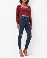 Mid Rise Curvy FlexX Dark Wash Ripped Skinny Jeans, Women's Size:S