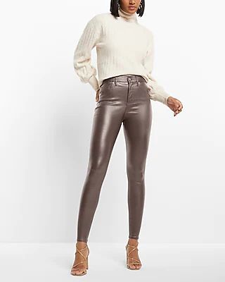 High Waisted Metallic Coated Skinny Jeans