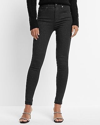 High Waisted Black Sparkle Skinny Jeans