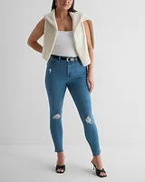 High Waisted Medium Wash Curvy FlexX Ripped Skinny Jeans