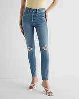 High Waisted Medium Wash Ripped 90S Skinny Jeans