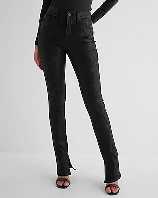 Mid Rise Black Coated Snakeskin Skyscraper Jeans, Women's Size:2