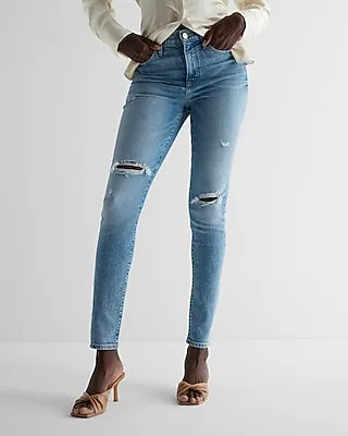 High Waisted Medium Wash Ripped 90S Skinny Jeans
