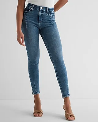 High Waisted Medium Wash Seam Curvy FlexX Skinny Jeans, Women's Size:S