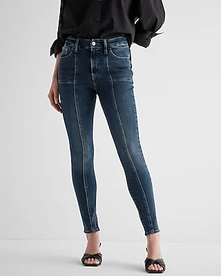 High Waisted Dark Wash Front Seam Curvy FlexX Skinny Jeans, Women's Size:M