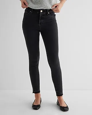 Mid Rise Black Raw Drop Hem Curvy FlexX Skinny Jeans, Women's Size:XL