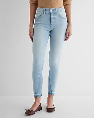Mid Rise Light Wash Raw Drop Hem Skinny Jeans, Women's Size:14 Long