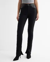 Mid Rise Black Faux Leather Waist Skyscraper Jeans