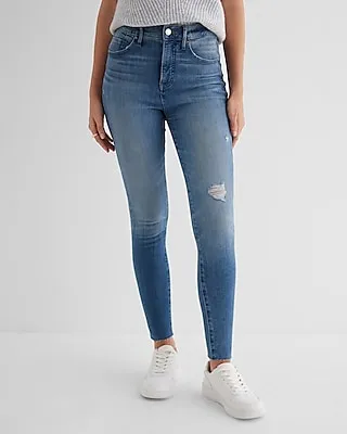 High Waisted Medium Wash Ripped Skinny Jeans