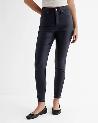 High Waisted Navy Coated Skinny Jeans