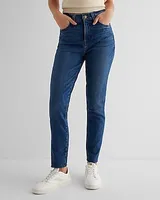 High Waisted Dark Wash Raw Hem '90S Skinny Jeans