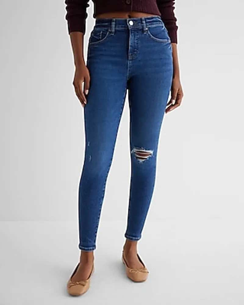 Hollister Low Rise Boyfriend Jeans Women's Size 00 Mid Rise Distressed Crop  Blue