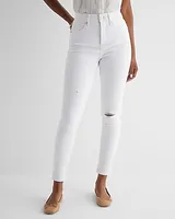 High Waisted White Ripped Skinny Jeans