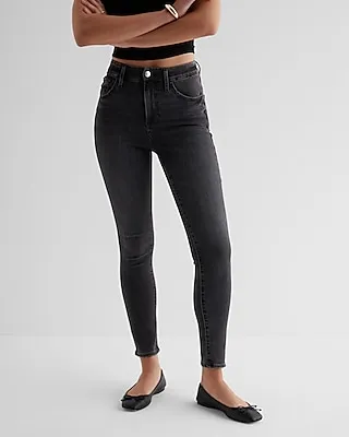 High Waisted Washed Black Curvy FlexX Skinny Jeans, Women's Size:M Short
