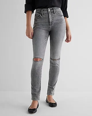 High Waisted Gray Wash Knee Cutout '90S Skinny Jeans