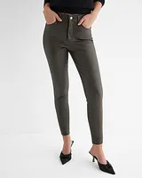 High Waisted Olive Coated Skinny Jeans