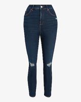 Curvy Super High Waisted Dark Wash Ripped Slim Jeans