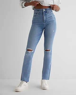 Super High Waisted Medium Wash Ripped '90S Slim Jeans