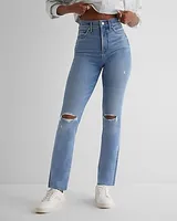 Super High Waisted Medium Wash Ripped '90S Slim Jeans