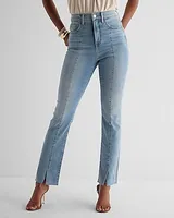 Super High Waisted Light Wash Front Seam '90S Slim Jeans