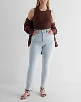 Super High Waisted Light Wash Raw Hem '90S Slim Jeans