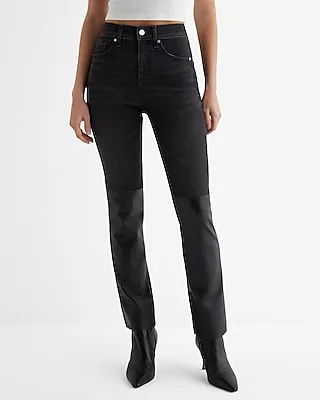 Super High Waisted Faux Leather Paneled '90S Slim Jeans