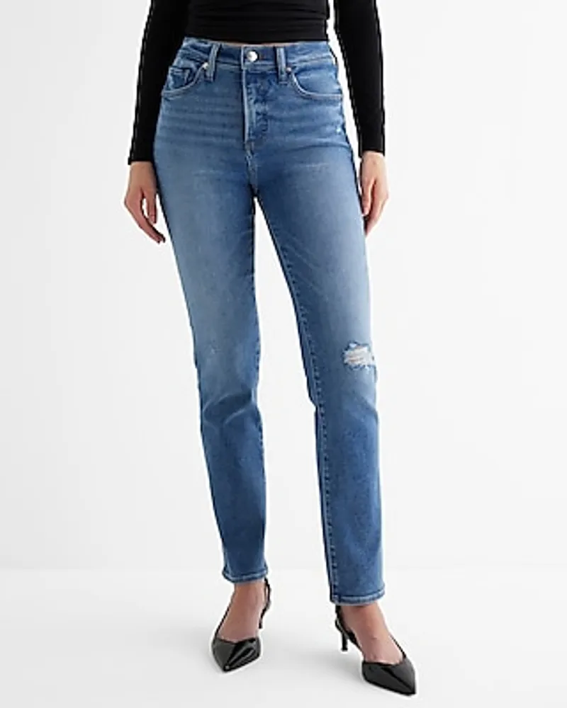 High Waisted Medium Wash Ripped '90S Slim Jeans