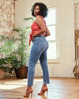 Super High Waisted Ripped Raw Step Hem Supersoft Mom Jeans