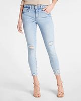 Mid Rise Light Wash Ripped Cropped Skinny Jeans, Women's Size:00 Long