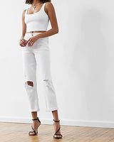 Mid Rise White Ripped Boyfriend Jeans, Women's Size:8