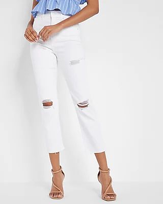 Super High Waisted White Mom Jeans