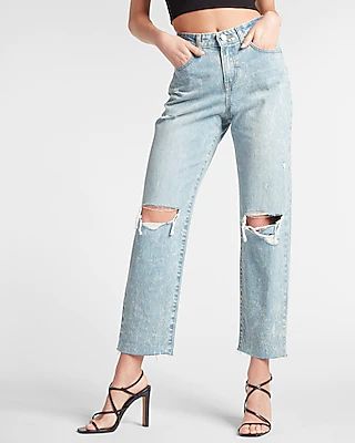 Mid Rise Light Wash Ripped Boyfriend Jeans, Women's Size:8