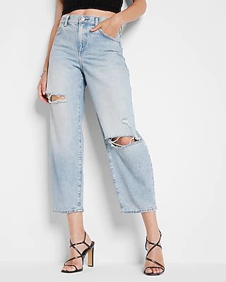 High Waisted Light Wash Ripped Balloon Leg Jeans