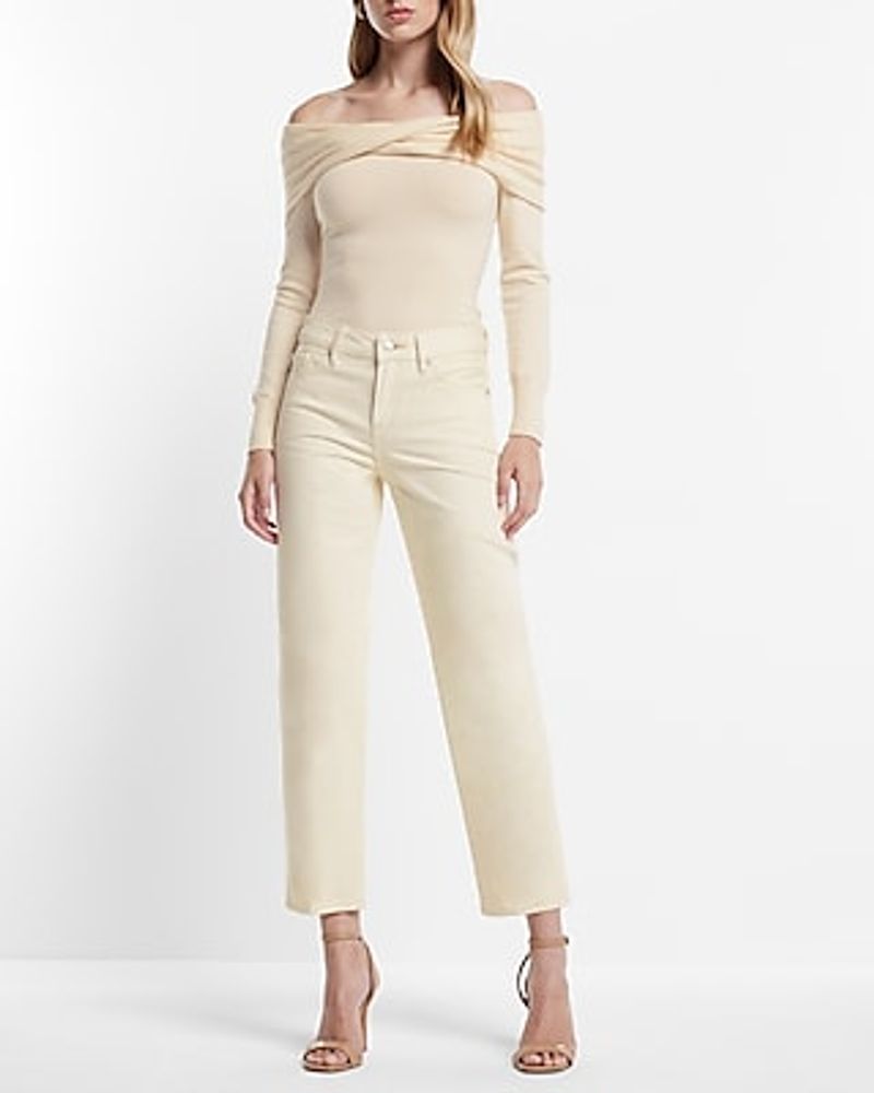 Mid Rise Cream Boyfriend Jeans