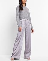 Super High Waisted Satin Pleated Wide Leg Palazzo Pant Gray Women's 0